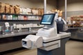 robot-operated self-checkout station in store
