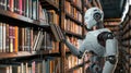 A robot organizing books on a bookshelf in a home library, ensuring everything is perfectly aligned Royalty Free Stock Photo