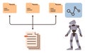 Robot organizing digital files and linking data with network structure Royalty Free Stock Photo