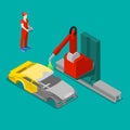 Robot Painting Car Body in Factory. Isometric