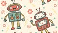Robot pair talking, friendly robots vector design Generative AI
