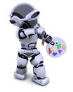 Robot with pallette and paint brush Royalty Free Stock Photo