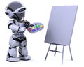 Robot with pallette and paint brush Royalty Free Stock Photo