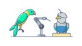 Robot parrot interacting with robot arm, symbolizing AI collaboration and automation, vector design Generative AI Royalty Free Stock Photo