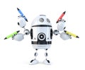 Robot with pencils. Multitasking concept. Isolated. Contains clipping path