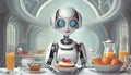 Robot people assistant preparing and serving breakfast