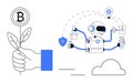 Robot Performing Tasks with Bitcoin Plant Symbolizing Innovation and Automation Royalty Free Stock Photo