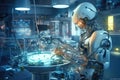 The Robot Performs Precise Work in the Laboratory extreme closeup. Generative AI