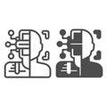 Robot or person recognition line and solid icon, neural network concept. Vector graphics. Virtual assistant identity