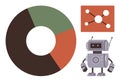 Robot with Pie Chart and Network Diagram Representing Data Analysis and Technology Concepts Royalty Free Stock Photo