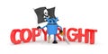 Robot pirate with flag Royalty Free Stock Photo