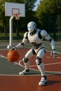 Robot Playing Basketball On Court 091125 Royalty Free Stock Photo
