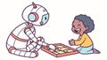Robot playing chess with a child, promoting educational AI interaction. vector design Generative AI Royalty Free Stock Photo