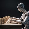 a robot playing chess on a board. Generative AI Royalty Free Stock Photo