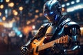 A robot playing a guitar