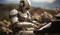 Robot Playing Piano in Rocky Area Royalty Free Stock Photo