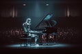 Robot playing the piano on stage in front of an audience. AI generative Royalty Free Stock Photo