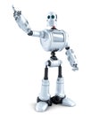 Robot pointing at invisible object. Isolated. Contains clipping path Royalty Free Stock Photo