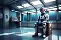 robot policeman sitting in the office