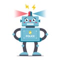 Robot policeman on a white background in full growth.