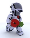 Robot with poppy in rememberance Royalty Free Stock Photo