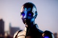 Robot. Portrait of humanoid machine with feminine facial features. Generative AI.