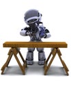 Robot with power saw cutting wood Royalty Free Stock Photo