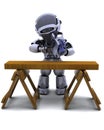 Robot with power saw cutting wood Royalty Free Stock Photo