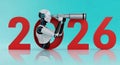 Robot Predicts the Future Looking Through Telescope Forecasting the Year 2026 with Optimism Royalty Free Stock Photo