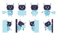 Robot presentation characters vector set. Robotic chat bot character with presenting and showing gestures.