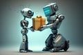 robot presenting beautifully wrapped gift box to its lover
