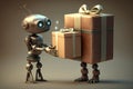 robot presenting beautifully wrapped gift box to its lover