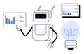 Robot Presenting Data Insights with Growth Charts and Light Bulb Symbolizing Innovation Royalty Free Stock Photo