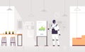 Robot presenting financial graph on flip chart board robotic businessperson making presentation artificial intelligence