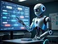 Robot presenting neural network diagram in modern classroom setting Royalty Free Stock Photo