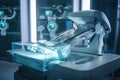 robot, printing 3d medical device on a futuristic operating table
