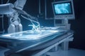 robot, printing 3d medical device on a futuristic operating table