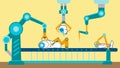 Robot Production Conveyor Flat Vector Illustration