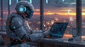 Robot programmer at night - generative ai Royalty Free Stock Photo