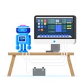 Robot Programming Flat Illustration. Engineering.