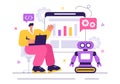 Robot Programming Vector Illustration Featuring an Artificial Intelligence Robot Interacting with a Digital Data Interface
