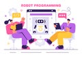 Robot Programming Vector Illustration Featuring an Artificial Intelligence Robot Interacting with a Digital Data Interface