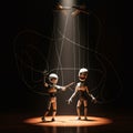 Robot Puppet Cutting Strings of Traditional Marionette Royalty Free Stock Photo