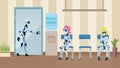 Robot Queue in Office Corridor Wait Job Interview