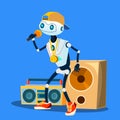 Robot Rapper In Cap, Glasses And Pendant On Chest Vector. Isolated Illustration