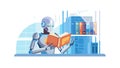 Robot Reading Book Artificial Intelligence Learning Vector, vector design Generative AI Royalty Free Stock Photo