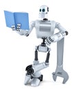 Robot reading book. . Contains clipping path Royalty Free Stock Photo