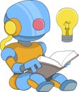 Robot Reading A Book While Holding A Light Bulb Symbolizing Machine Learning And Innovation Royalty Free Stock Photo