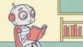 Robot Reading Book, Intellectual Android, Learning Robot, Future of Education, vector design Generative AI Royalty Free Stock Photo