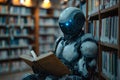 Robot Reading a Book in a Library.